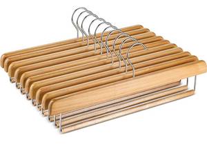 lot 38506 image: High-Grade Wooden SlackTrouser Pants Hangers with Non Slip Bar (10 Pack) Smooth Finish, 360° Hook