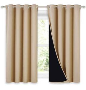 lot 38509 image: NICETOWN Bedroom Full Blackout Curtain Panels, Great Job for Blocking Light, Complete Blackout Draperies with Black Liner for Night Shift (Biscotti Beige, Set of 2, 52 by 54-inch)