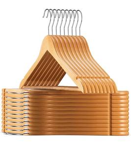 lot 38518 image: ZOBER High-Grade Wooden Suit Hangers 20, Smooth Finish Solid Wood Coat Hanger with Non Slip Pants Bar, 360° Swivel Hook