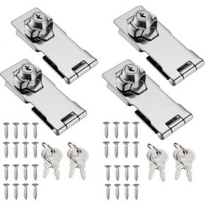 lot 38521 image: Kitmose 4 Pack 4 inch Keyed Hasp Locks, Twist Knob Keyed Locking Hasp for Small Doors