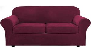 lot 38524 image: Real Velvet Plush 3 Piece Stretch Sofa Covers Couch Covers for 2 Cushion Couch Sofa Slipcovers (Base Cover Plus 2 Large Cushion Covers) Feature Thick Soft Stay in Place (Large Sofa, Burgundy)