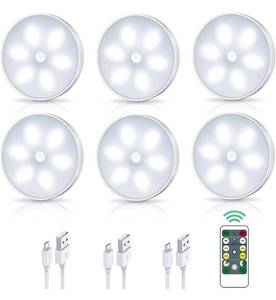 lot 38530 image: LED Closet Lights Wireless Motion Sensor Puck Light, 1000mAh USB Rechargeable Dimmer Step Light with Remote