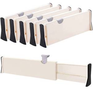 lot 38535 image: Drawer Dividers Organizer 5 Pack, Adjustable Separators 4 High Expandable from 14.9-21 for Bedroom, Bathroom, Closet, Clothing, Office, Kitchen Storage, Strong Secure Hold, Foam Ends, Locks in Place
