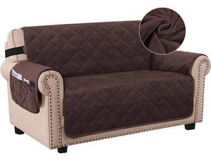 lot 38541 image: H.VERSAILTEX Thick Velvet Sofa Cover Soft Couch Cover for 2 Cushion Sofa Slipcover Washable Furniture Protector for Dogs, Non-Slip Elastic Straps Fit Sitting Width Up to 54(Loveseat, Brown)