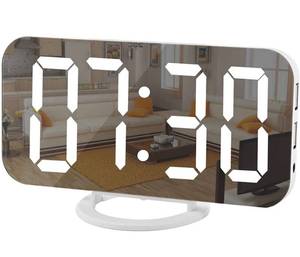 lot 30867 image: Digital Clock Large Display, LED Electric Alarm Clocks Mirror Surface for Makeup with Diming Mode, 3 Levels Brightness, Dual USB Ports Modern Decoration for Home Bedroom Decor-White 6 Wide