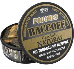 lot 30869 image: BaccOff, Pouches, Premium Tobacco Free, Nicotine Free Snuff Alternative 5 Cans of Classic Natural and Approx 15 Cans of Mint