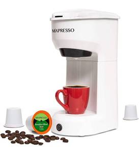 lot 30881 image: Mixpresso Original Design 2 in 1 Coffee Brewer Pods Compatible & Ground Coffee, Personal Coffee Brewer Machine,Compact Size Mini Coffee Maker, Quick Brew Technology (14 oz) (White)