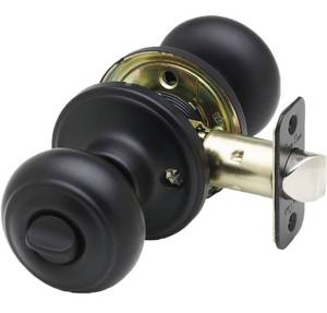 lot 30884 image: Entry Door Knobs(2 Pack), Keyed Alike Entry Door Locksets for Exterior Interior Bedroom Bathroom and Front Doors, Round and Black Exterior Door Knobs with Same Keys