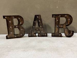 lot 30894 image: Light Up BAR Sign, LED Vintage Letters Home Decor Name Signs - Illuminated Marquee Letter Sign Lights - Battery Operated - Lighted Accessories & Decorations