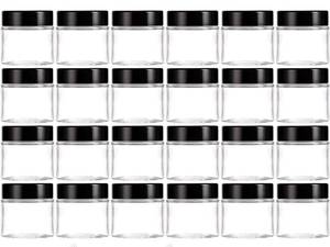 lot 30899 image: 24 Pack 2oz Clear Glass Jars with Black Lids, Round Empty Containers for Scrubs, Lotions, Cosmetic, and Ointments, Travel Storage Jar with White Inner Liners