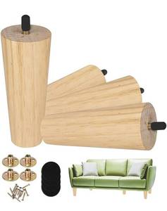 lot 30903 image: LBW Solid Wood Furniture Legs 6 Inches, Round Sofa Legs, Chair Legs with Hanger Bolts & Accessories, Replacement Couch Legs for Armchair, Cabinet, Dresser, Coffee Table, Set of 4, Original Wood Color