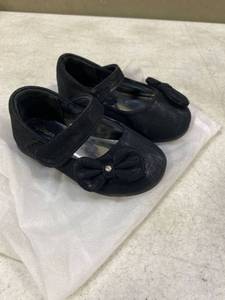 lot 36453 image: Size 5 Toddler Black Dress Shoes With Velcro Strap, Bow with Jewel