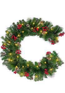 lot 36458 image: TURNMEON 6 Ft by 10 Inch 50 LED Prelit Christmas Garland Decoration Lights Timer 8 Modes 12 Pinecones 132 Red Berries 20 Pine Needles Battery Operated Christmas Decoration Home Indoor Mantle Fireplace