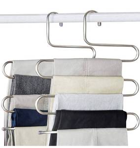 lot 36462 image: devesanter Pants Hangers Non-Slip S-Shape Trousers Hangers Stainless Steel Clothes Hangers Closet Storage Organizer for Pants Jeans Scarf (4 Pack with 10 Clips)
