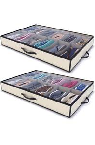 lot 36464 image: Woffit Under Bed Shoe Storage Organizer - Set of 2 Large Containers, Each Fit 12 Pairs of Shoes - Sturdy Box w Strong Zipper &amp Handles - Underbed Organizers for Kids &amp Adults