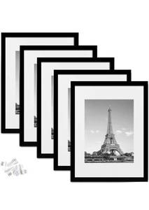 lot 36468 image: upsimples 12x16 Picture Frame Set of 5,Display Pictures 8.5x11 with Mat or 12x16 Without Mat,Wall Gallery Photo Frames,Black