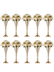 lot 36471 image: Sziqiqi Trumpet Vase Floral Centerpiece Riser Stand for Wedding Reception Centerpieces Party Event Anniversary Birthday Decoration Flower Arrangement Pack of 10, Rose Gold 16.5in