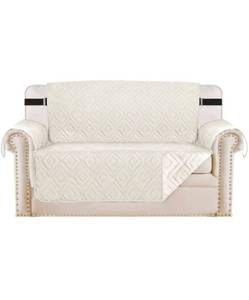 lot 36487 image: Reversible Loveseat Cover Furniture Protector Anti-Slip Water Resistant 2 Inch Wide Elastic Straps Couch Covers Pets Kids Fit Sitting Width Up to 54(Oversized Loveseat 75 x 98, IvoryBeige)
