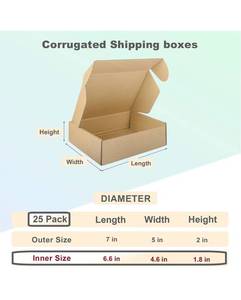 lot 36491 image: MEBRUDY 7x5x2 Inches Shipping Boxes Pack of 25, Small Corrugated Cardboard Box for Mailing Packing Literature Mailer