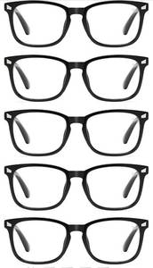 lot 38572 image: CCVOO 5 Pack Reading Glasses Blue Light Blocking, Filter UV RayGlare Computer Readers Fashion Nerd Eyeglasses WomenMen (Light Black, 5.0)