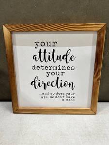 lot 38585 image: Your Attitude Determines Your Direction, ArtStudy Rustic Wooden Framed Modern Farmhouse Decor 12x12