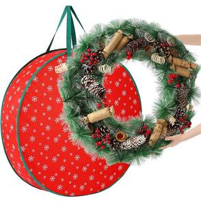 lot 38586 image: Large Christmas Wreath Storage Bags Containers 30 with Label Slot, Strong Zippered Storage Container Durable Handles - Lot of 3