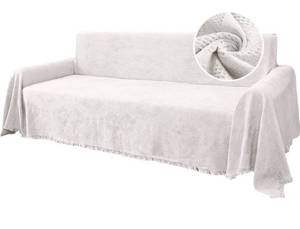lot 38590 image: H.VERSAILTEX Cotton Sofa Covers Couch Cover Sofa Slipcover for Most Shape Sofas, Feature Thick Woven Jacquard Seamless with Tassels, Multi-Use Decorative for Couch (X-Large 71 x 118, White)