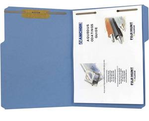 lot 38592 image: The File King Blue File Folder with 2 Fasteners  Letter Size - Box of 50  Two Prongs  13 Cut Top Tab  Position 1 & 3  Organize Paperwork, Reports and Legal Files