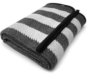 lot 38593 image: PuTian Merino Wool Blanket - Warm, Thick, Washable, 87 x 63 Large Throw for Outdoors, Camping,Couch, Bed, Travel - Super Soft Wool Blanket- Black Stripe
