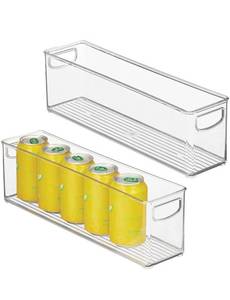 lot 36476 image: mDesign Plastic Kitchen Organizer - Storage Holder Bin with Handles for Pantry, Cupboard, Cabinet, FridgeFreezer, Shelves, and Counter - Holds Canned Food, Snacks, Drinks, and Sauces - 2 Pack - Clear