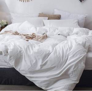 lot 36481 image: MooMee Bedding Duvet Cover Set 100% Washed Cotton Linen Like Textured Breathable Durable Soft Comfy (Off White, King)