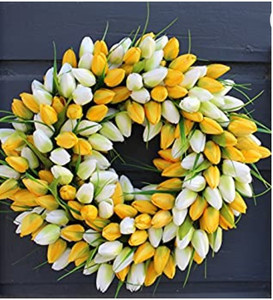 lot 44303 image: Yellow and White Tulip Spring Door Wreath