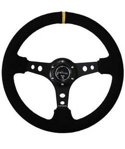 lot 44307 image: Runsco Steering Wheel, 13.78 inches, Black SuedeYellow Stripe