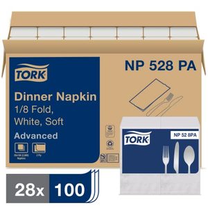 lot 44490 image: Tork White Soft Dinner Napkin 28 Packs of 100