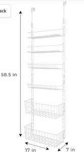 lot 44491 image: Smart Design Over The Door Adjustable Pantry Organizer Rack w 6 Adjustable Shelves