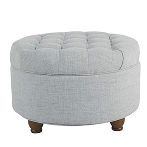 lot 44502 image: Homepop Home Decor Large Button Tufted Woven Round Storage Ottoman