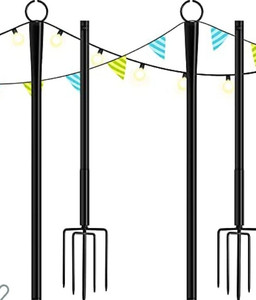 lot 44515 image: String Light Poles for Outside, Heavy Duty Poles, 2 pack