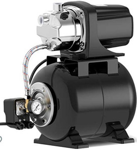lot 44525 image: Lanchez 1.6 HP Shallow Well Pump with Pressure Tank 1030GPH Stainless Steel Jet Pump Automatic Booster System