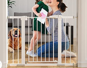 lot 44541 image: OTTOLIVES Metal Baby Gate Pet Gate 67-74in. Extra Wide Pressure Mounted Dog Gate