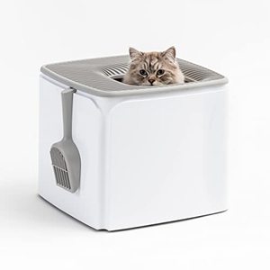 lot 44545 image: IRIS USA Premium Top Entry Cat Litter Box, White