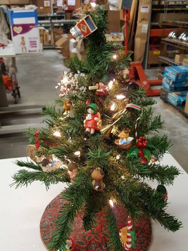 lot 8444 image: Mini 21 tall Lighted with ornaments christmas tree.  Great for kids room or small place