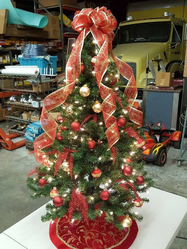 lot 8379 image: Beautiful New Prelite 45 Tall Christmas Tree with ornaments and tree skirt all included. Ready to enjoy