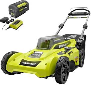 lot 2542 image: RYOBI 40V Brushless 20 in. Cordless Battery Walk Behind Push Lawn Mower with 6.0 Ah Battery and Charger - Retail $349.00