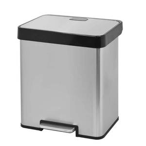 lot 5551 image: Innovaze 10.6 Gal. 40 l Stainless Steel Rectangular Recycling Step-on Trash Can with 20 l and 20 l Dual Compartment, Silver, 18 x 22