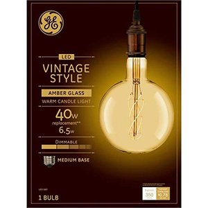 lot 2450 image: GE Vintage Style LED Light Bulb Amber Glass Finish Warm Candle Light 40 Watt Equivalent Spiral Weave Filament Medium Base Dimmable (1 Pack)