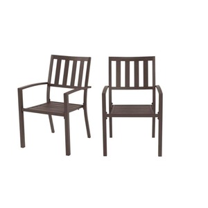 lot 2577 image: Stackable Slat Outdoor Dining Chairs