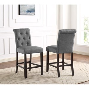 lot 2443 image: Roundhill Furnature Hendly Solid Wood Tufted Counter Height Stool, Set of 2, Gray - Retail $203.99