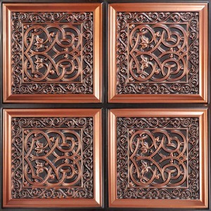 lot 2485 image: From Plain To Beautiful In Hours Lovers Knot Antique Copper 2 ft. x 2 ft. PVC Glue-up Faux Tin Ceiling Tile (100 sq. ft.case)