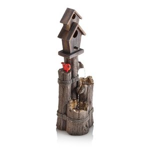 lot 2488 image: Alpine Corporation 35-Inch Fountain and Birdhouse with Cardinal Figurine