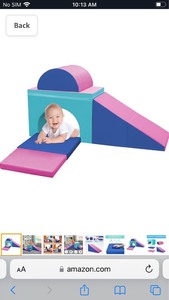 lot 2489 image: SURPCOS Climbing Toys for Toddlers 1-3, 5 Pieces With arch bridge design and dual-purpose slide, Baby Foam Blocks for babies and toddlers to improve motor skills and boost the immune system, Blue&Pink - missing the triangle piece